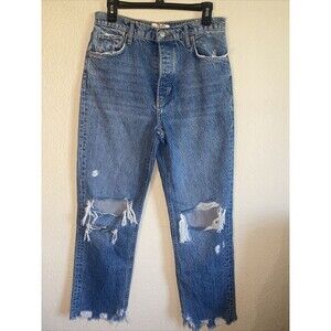 new We The Free wide leg High Rise Boyfriend Jeans baggy distress 28  button